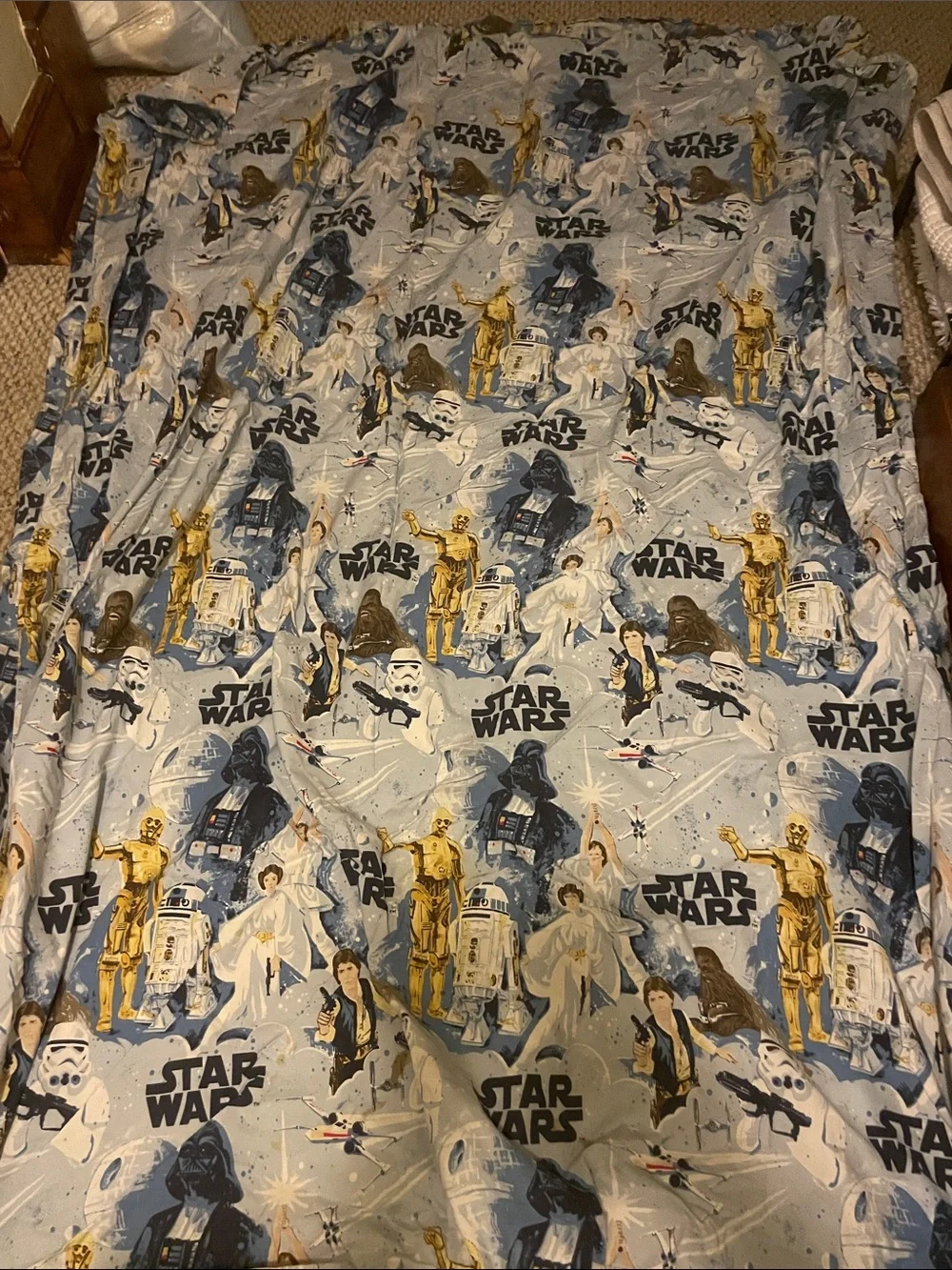 Pottery Barn Star Wars Duvet Cover in Light Blue with Gold and Black Accents